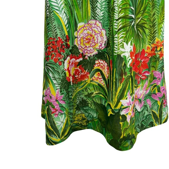 Vintage 70s Tropical Dress Womens XS Deep V Green Botanical Maxi Empire Bust - Picture 8 of 13